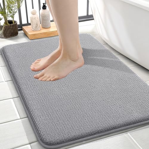 OLANLY Thick Memory Foam Small Bathroom Rug 24x16, Absorbent Bath Mat, Grey