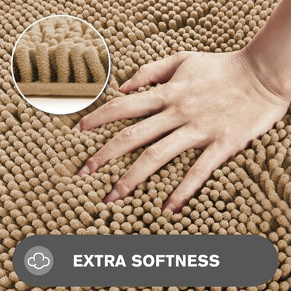 Beige Bathroom Rugs – Absorbent and Washable Bath Mat, Non-Slip, Thick Soft Chenille Bath Rugs for Bathroom Floor, Shower, Sink - 17" x 24"