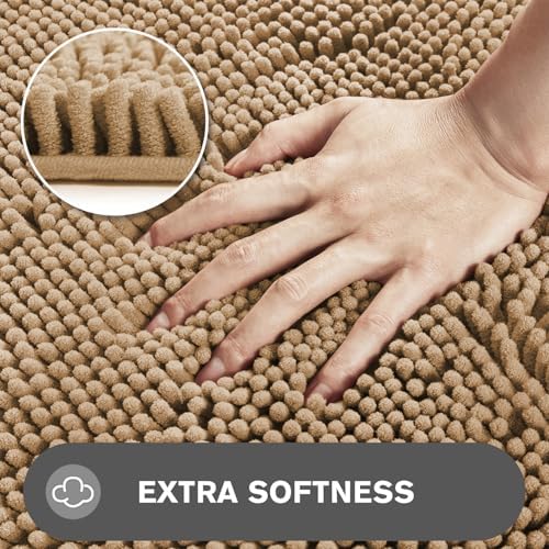 Beige Bathroom Rugs – Absorbent and Washable Bath Mat, Non-Slip, Thick Soft Chenille Bath Rugs for Bathroom Floor, Shower, Sink - 26" x 44"