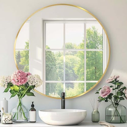 Round Gold Mirror 20 Inch, Brushed Gold Frame, Small Circle Mirror