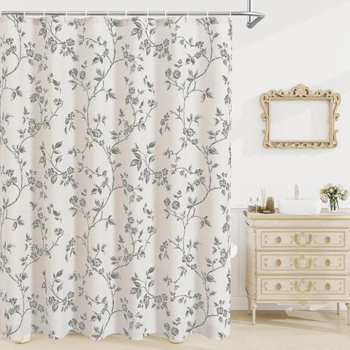 MitoVilla Extra Long Cotton Floral Shower Curtain for Bathroom,72 x 84