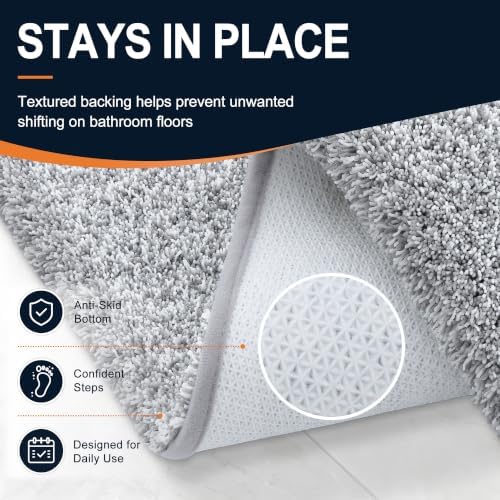 OLANLY Microfiber Bathroom Toilet Rugs U-Shaped Mat 24x20, Grey and White