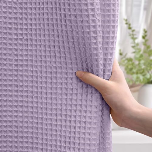 Waffle Weave Shower Curtain Heavyweight Cotton Fabric Lavender 72Wx72L