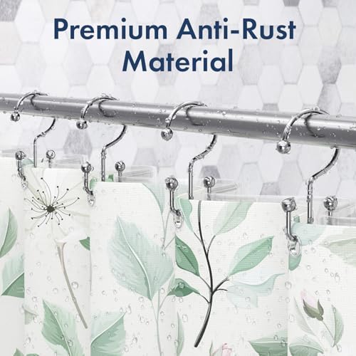 Bathway Shower Curtain Hooks Chrome Shower Curtain Rings, 12 Pcs Double Hook Shower Curtain Hooks Rings Shower Curtain Hangers Rust Proof, Metal Shower Hooks for Bathroom Shower Curtain Rod