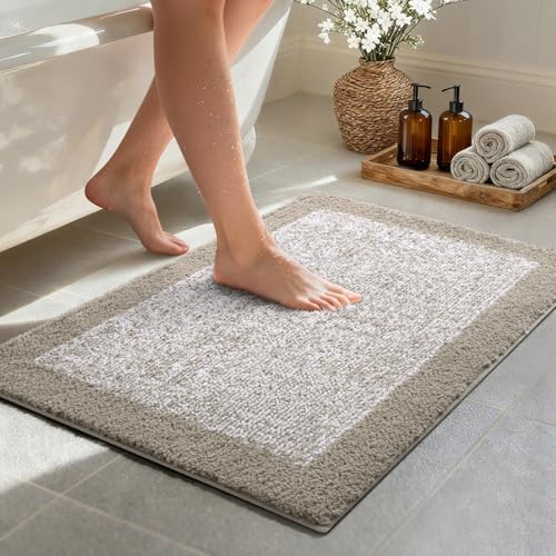 36x24 Large Bathroom Rugs Non Slip Washable, Soft Absorbent Bath Mat Greige