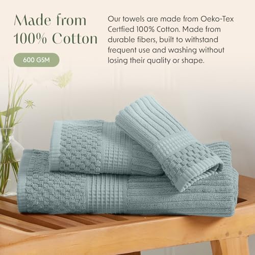 Springtree Home 100% Cotton Bath Towel Set | 4-Pack | Textured |Silver Blue