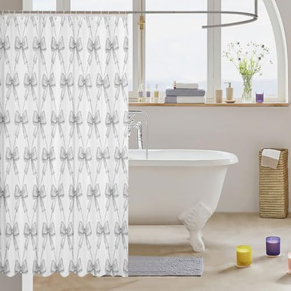 jejeloiu Gray Bow Shower Curtain 72"x84" Bathroom for Kids