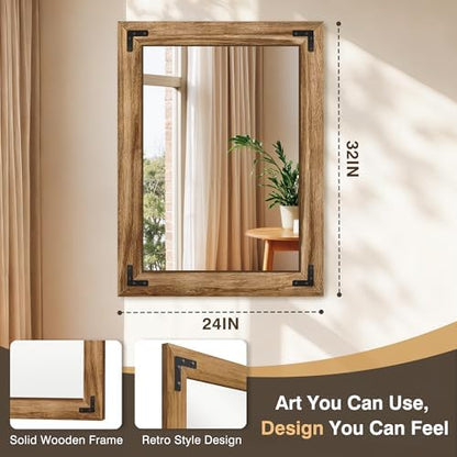 Bathroom Mirror for Wall, 24" x 32" Wooden Vanity Mirror
