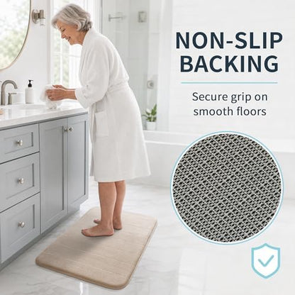 Yimobra Memory Foam Bath Mat, Soft Absorbent Bathroom Rug, 24x17, Beige