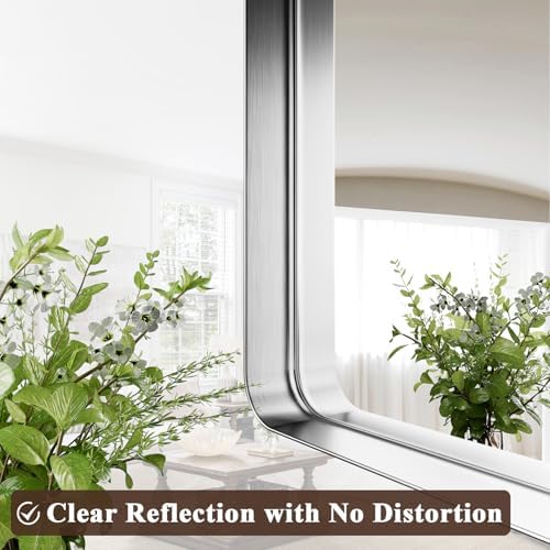 55"x 30" Silver Bathroom Mirror - Aluminum Framed Wall Mirror, Bathroom Wall Mounted Vanity Mirror, Bedroom, Living Room Wall Mirror, Hang Horizontally or Vertically