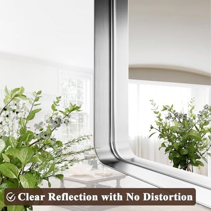 55"x 30" Silver Bathroom Mirror - Aluminum Framed Wall Mirror, Bathroom Wall Mounted Vanity Mirror, Bedroom, Living Room Wall Mirror, Hang Horizontally or Vertically