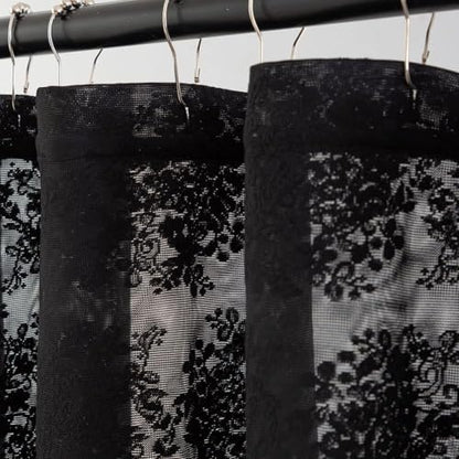 YJ YANJUN Black Lace Shower Curtain 84 inch Long, Gothic Bathroom Decor