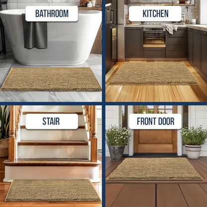 Muddy Mat Chenille Bathroom Rugs Quick Dry Microfiber Mats Non Slip Washable, Extra Thick, Soft and Highly Absorbent Bath Mats for Bathroom, Kitchen, and Shower Floor - Beige Medium 30"X19"