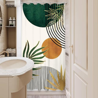 KOMLLEX Small Stall Mid Century Green Boho Half Bathroom Shower Curtain Set