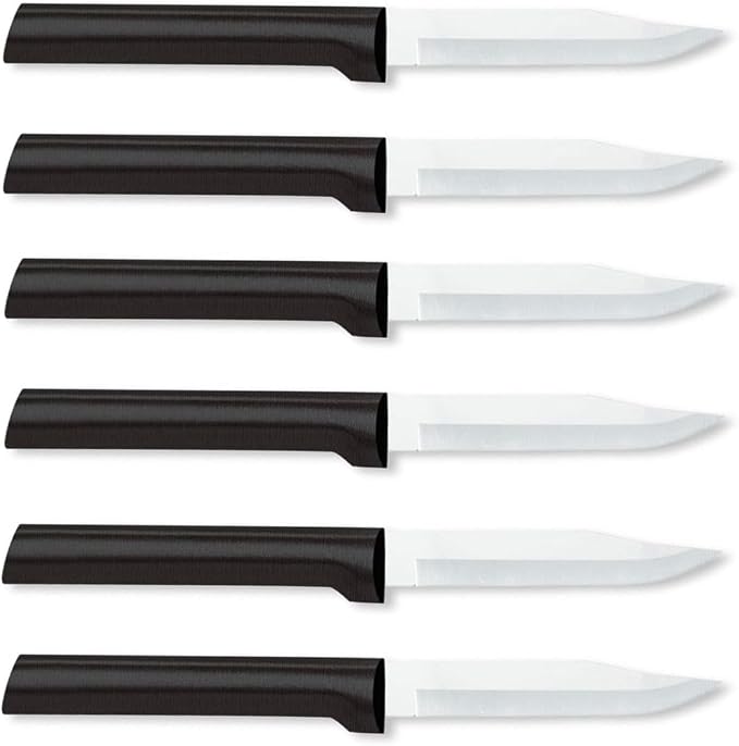 Rada Cutlery Regular Paring Knife (W201), 3.25" Stainless Steel Blade, Black Handle, Pack of 6