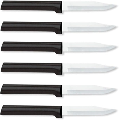 Rada Cutlery Regular Paring Knife (W201), 3.25" Stainless Steel Blade, Black Handle, Pack of 6