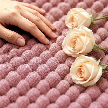 SUBRTEX Bathroom Rugs, U Shaped Chenille Bath Rug 24" x 20" Soft Short Plush Bath Mat Soft Shower Mat Water Absorbent Shower Mat Quick Dry Machine Washable, Pink