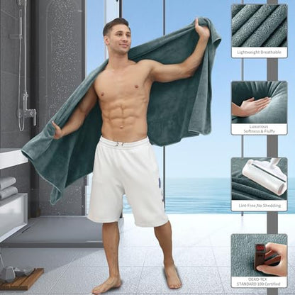 Extra Large Bath Sheet 4 Piece (35"x70")-Ultra Soft Oversized Bath Towel,Bath Sheet Set for Bathroom Hotel,Highly Absorbent Quick Dry Shower Towel Set for Adults,Bathroom Towel-Pine Green