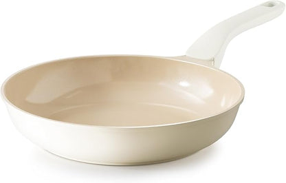 PRICUSIS Nonstick Ceramic Frying Pan, 8/10 Inch Skillet with Stay Cool Handle, Fully Coated, Induction Compatible, 100% Dishwasher Safe, PTFE PFAS & PFOA Free（10 Inch, Coconut White）