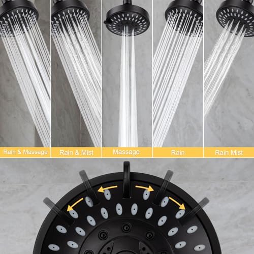 AISOSO High Pressure Rain Shower Head 5 Modes Showerhead 4.1" Matte Black