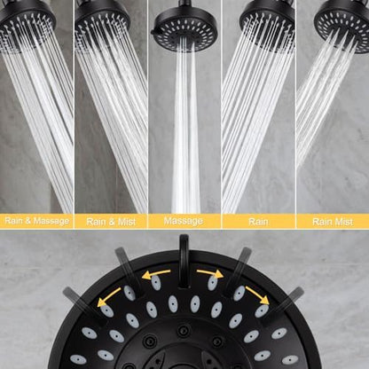 AISOSO High Pressure Rain Shower Head 5 Modes Showerhead 4.1" Matte Black