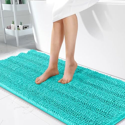 OLANLY Thick Bathroom Runner Rugs 47x24, Soft Chenille Long Bath Rugs, Teal