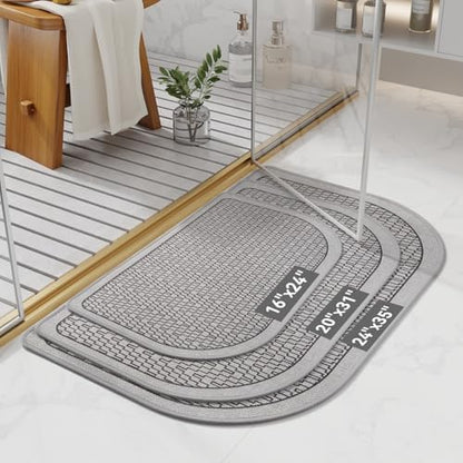 YDKGL Half Circle Bath Mat, Non Slip Thin Bathroom Rugs, Grey 24x35