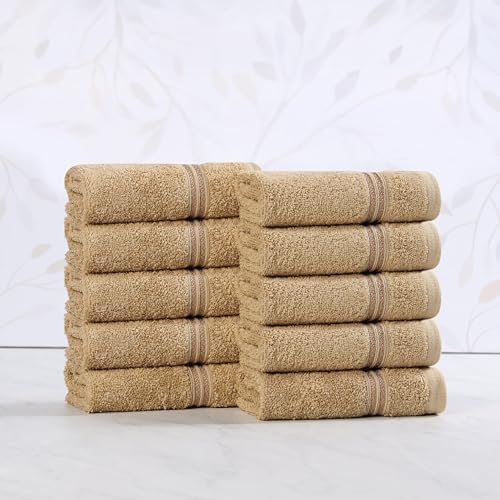 Superior 100% Long Staple Combed Cotton Face Towels, 10 Piece, Toast