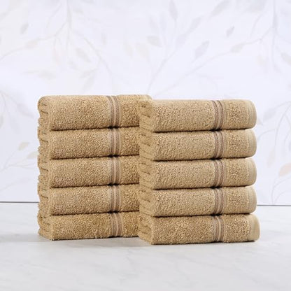 Superior 100% Long Staple Combed Cotton Face Towels, 10 Piece, Toast