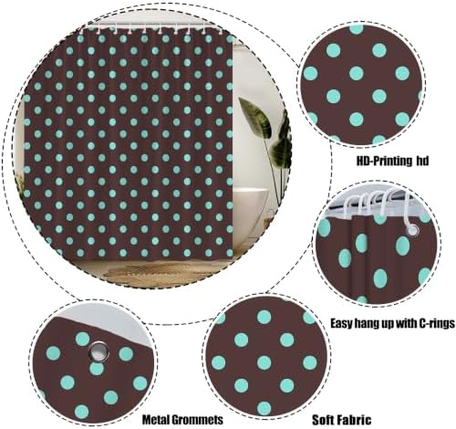 Polka Dot Shower Curtain Dark Brown Teal Dots Vintage Retro Fabric Decorative Bathroom Curtains with Hooks,70" Wx75 H
