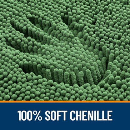 OLANLY Chenille Bathroom Rugs Sets 2 Piece, 24"x16"+24"x20", Olive Green