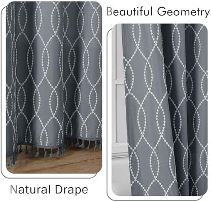 OVZME Dark Grey Shower Curtain for Bathroom, Puff Printed Textured Shower Curtain with Tassels, Rustic Geometry Heavy Duty Vintage Country Bathroom Curtain, Water Resistant Fabric, 72Wx72L Inches