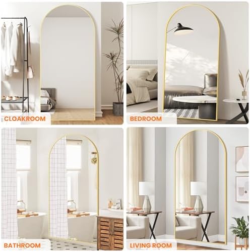 Arched Full Length Mirror, 75"x35" Standing Body Mirror for Wall, Gold