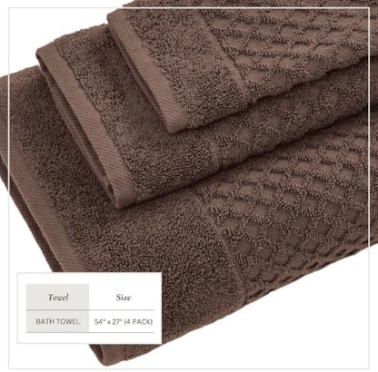 Great Bay Home Bath Towels - 100% Cotton 4 Pack 54x27 Bath Towel Set - Absorbent, Durable, Quick-Dry Towels for Bathroom (Chocolate)
