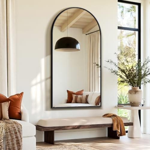 Delma Arched Bathroom Mirror, Black, 55"x30"