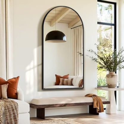 Delma Arched Bathroom Mirror, Black, 55"x30"