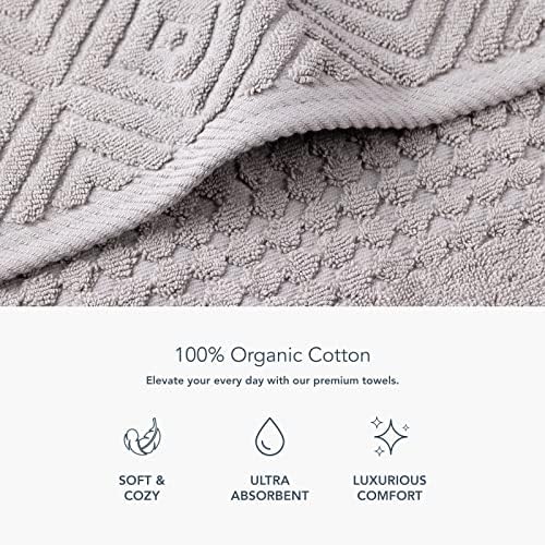 Texere 100% Organic Cotton Diamond Jacquard 700 GSM Luxury Bath Towel Sets - Ultra Soft and Absorbent Hotel and Spa Quality (Diamond, Cathedral Gray, 2 Bath Towels)