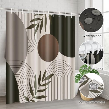 Bathroom Sets with Shower Curtain and Rugs, 4 Pcs, Minimalist Leaf