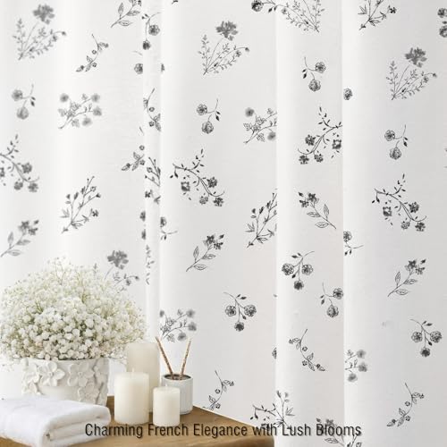Black Floral Farmhouse Vintage Cotton Shower Curtain French Country 72Wx72H