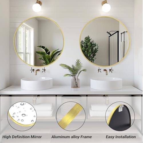 Sunniry Small Round Mirror, 16 inch Gold Circle Mirror, Brushed Metal Frame