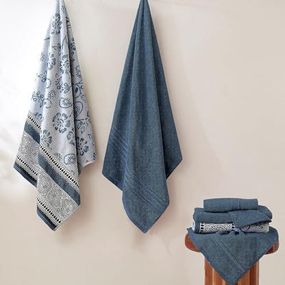 Modern Threads 6 Piece Bath Towel Set – Bathroom Set with 2 Bath Towels, 2 Hand Towels, and 2 Wash Cloths – 100% Cotton, Super Absorbent & Extra Soft – Reversible Floral Trail (Navy)