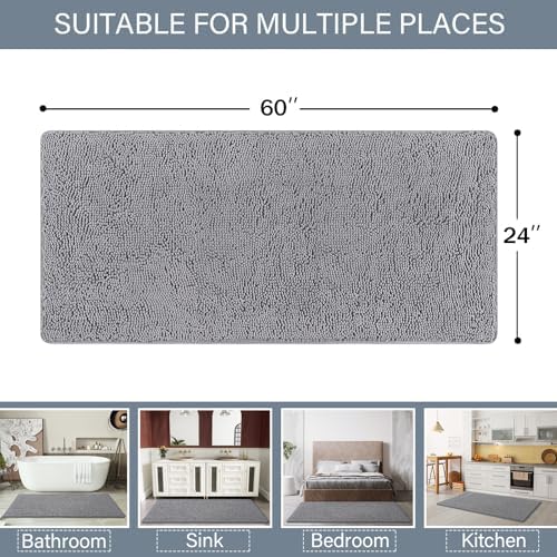 LOCHAS Luxury Bathroom Rug Shaggy Bath Mat 24 x 60 Inch, Gray