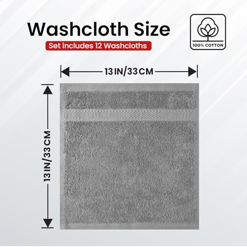 Infinitee Xclusives 100% Cotton Luxury Wash Cloths for Showering - 12 Pack