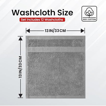 Infinitee Xclusives 100% Cotton Luxury Wash Cloths for Showering - 12 Pack