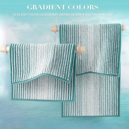BSICPRO Large Bathroom Rugs Runner, 22x60 Striped Bath Mats, Aqua Green