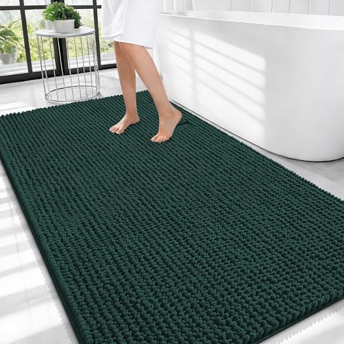 OLANLY Thick Chenille Large Bathroom Rugs Mats 44x32, Blackish Green