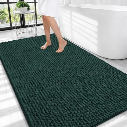OLANLY Thick Chenille Large Bathroom Rugs Mats 44x32, Blackish Green