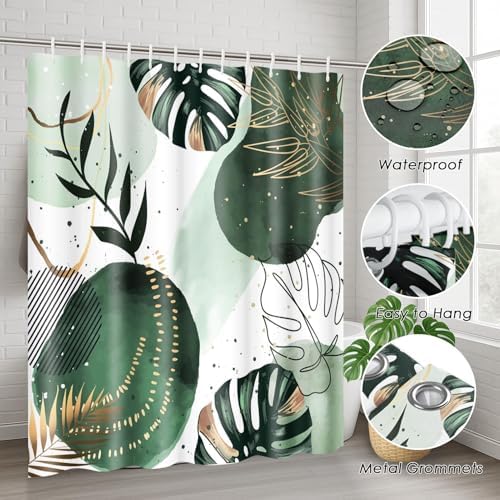 Bathroom Sets with Shower Curtain and Rugs, 4 Pcs, Boho Sage Green