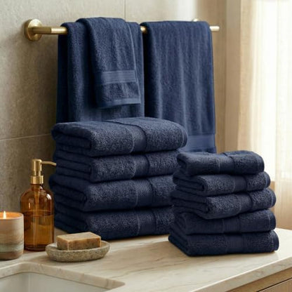 SUPERIOR Egyptian Cotton Ultra Plush & Absorbent, 12 Piece Set, Navy Blue