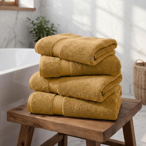 Superior Egyptian Cotton Plush & Absorbent, Bath Towel Set of 4, Gold